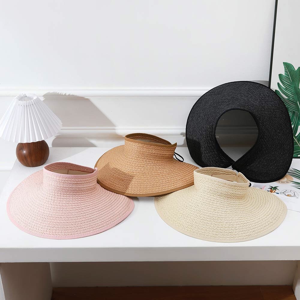 Wide Brim Straw Visor Sun Hat - Multiple Colors